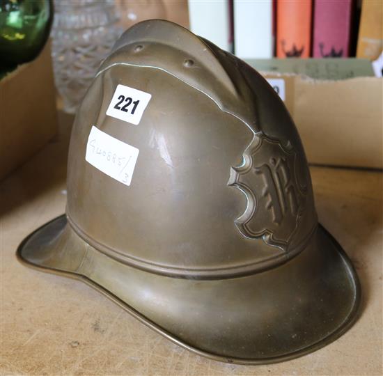 Old brass firemans helmet